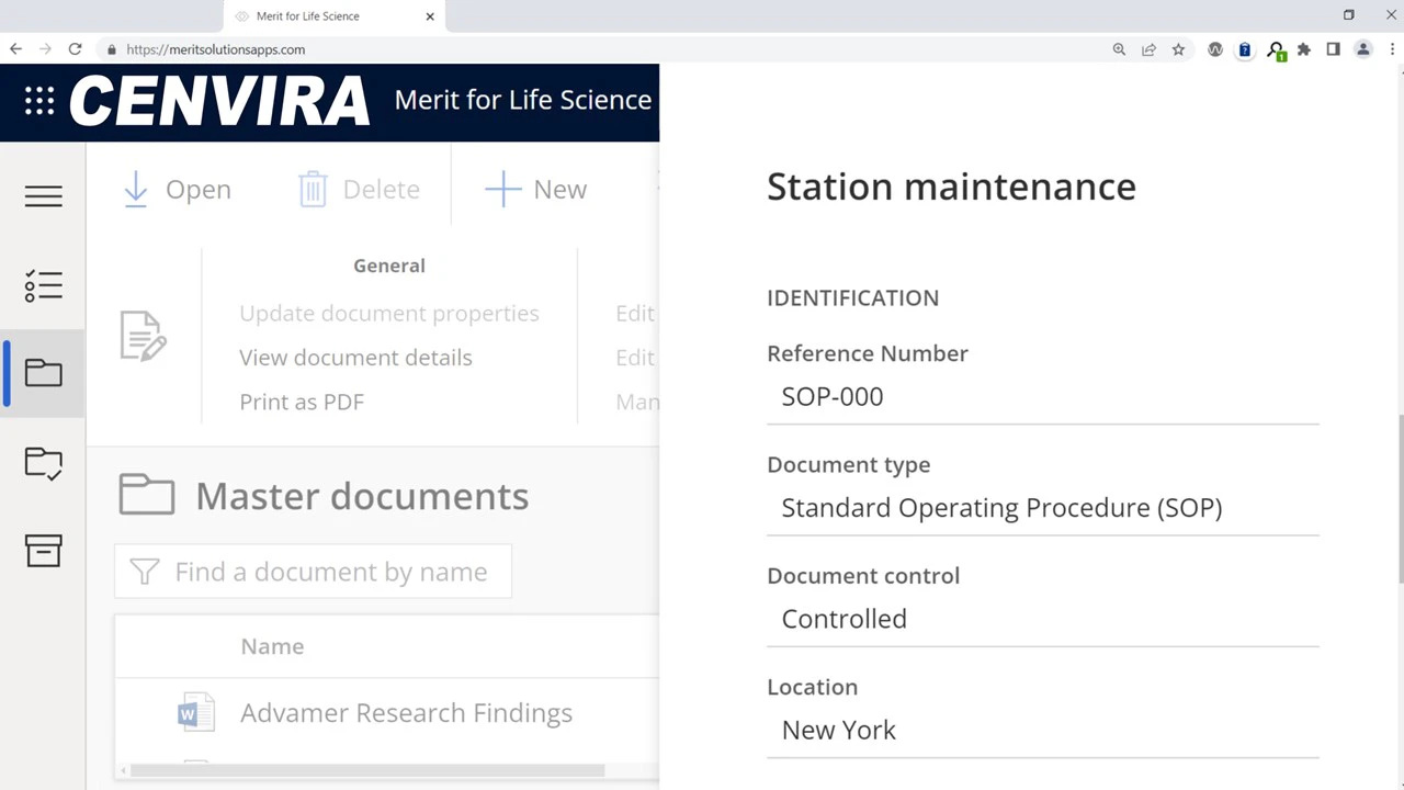screenshot of Merit for Life Science GxP Documents